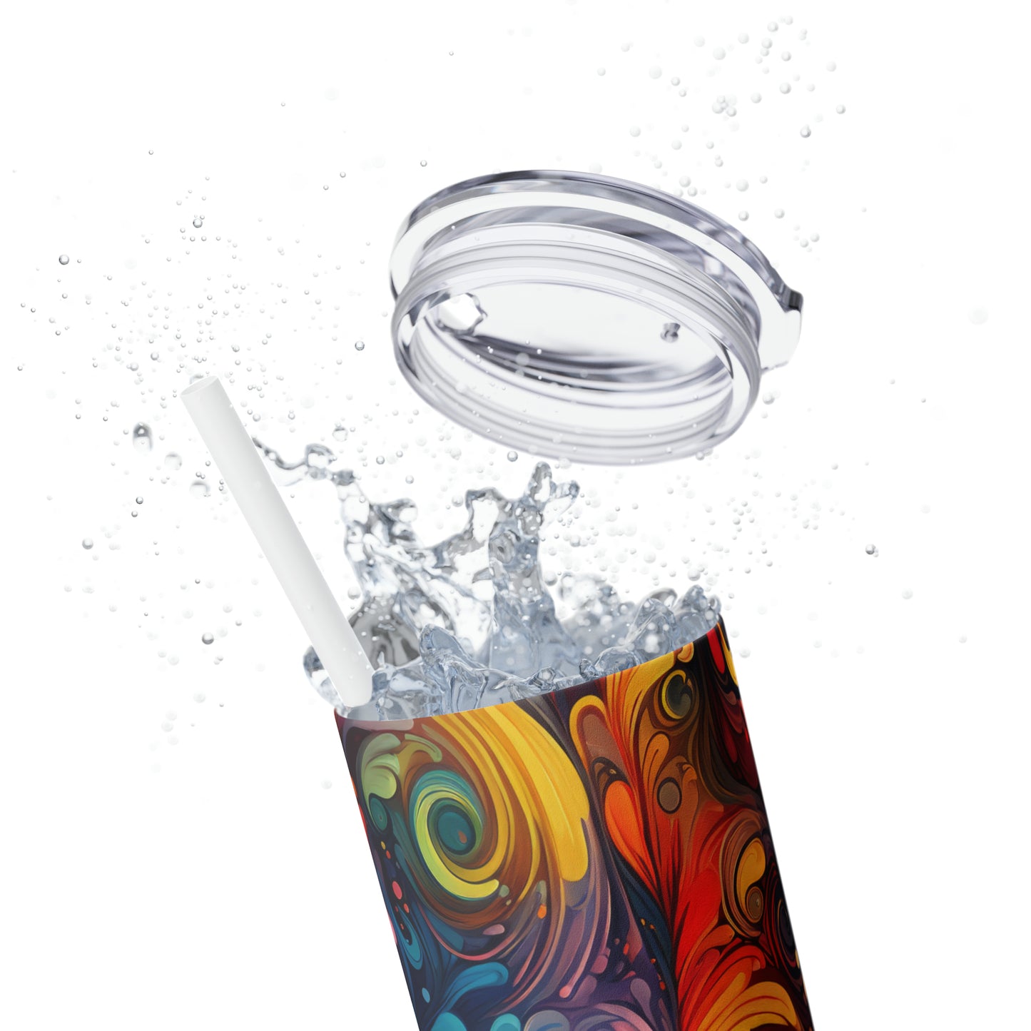 Rainbow Paisley 1.7 - Skinny Tumbler with Straw, 20oz - Stainless Steel