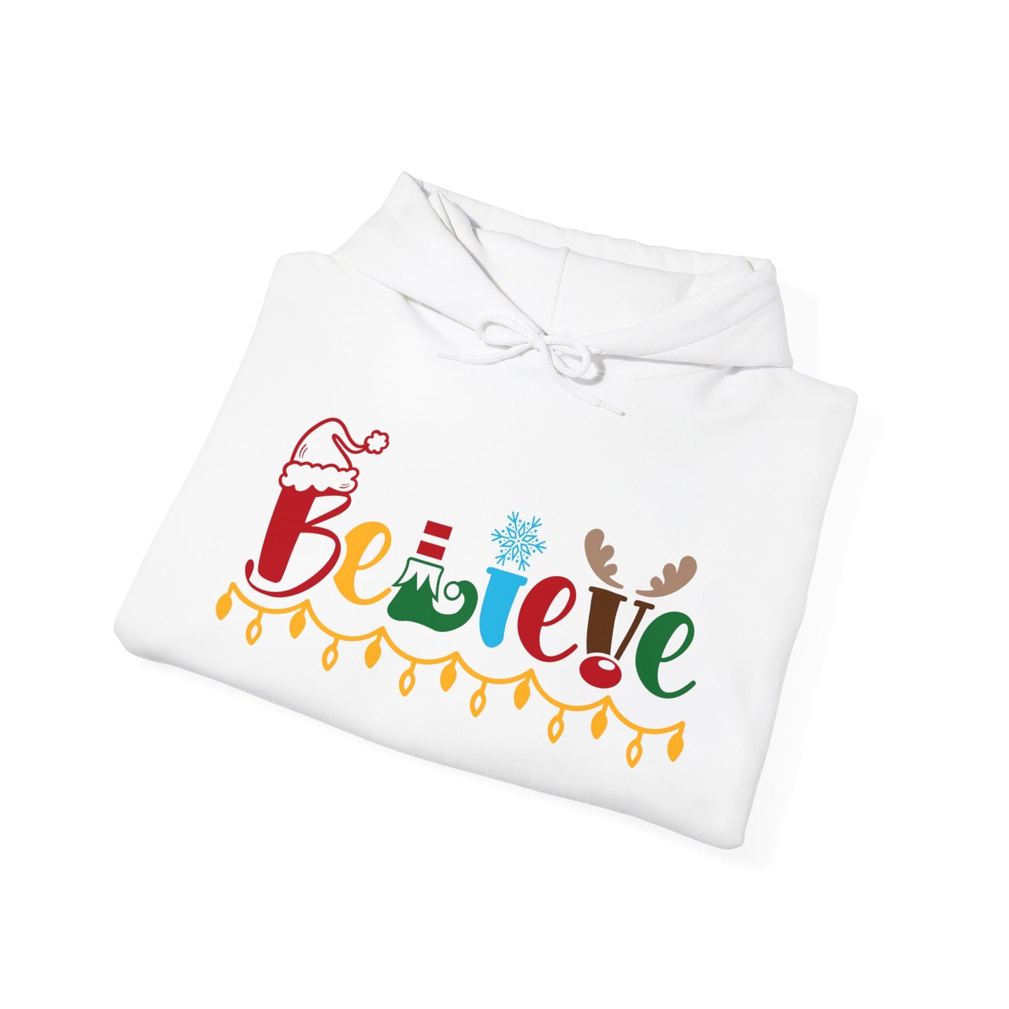 Believe - Santa hat, Elf, Reindeer, Snowflake - Funny Christmas - Unisex Heavy Blend™ Hooded Sweatshirt