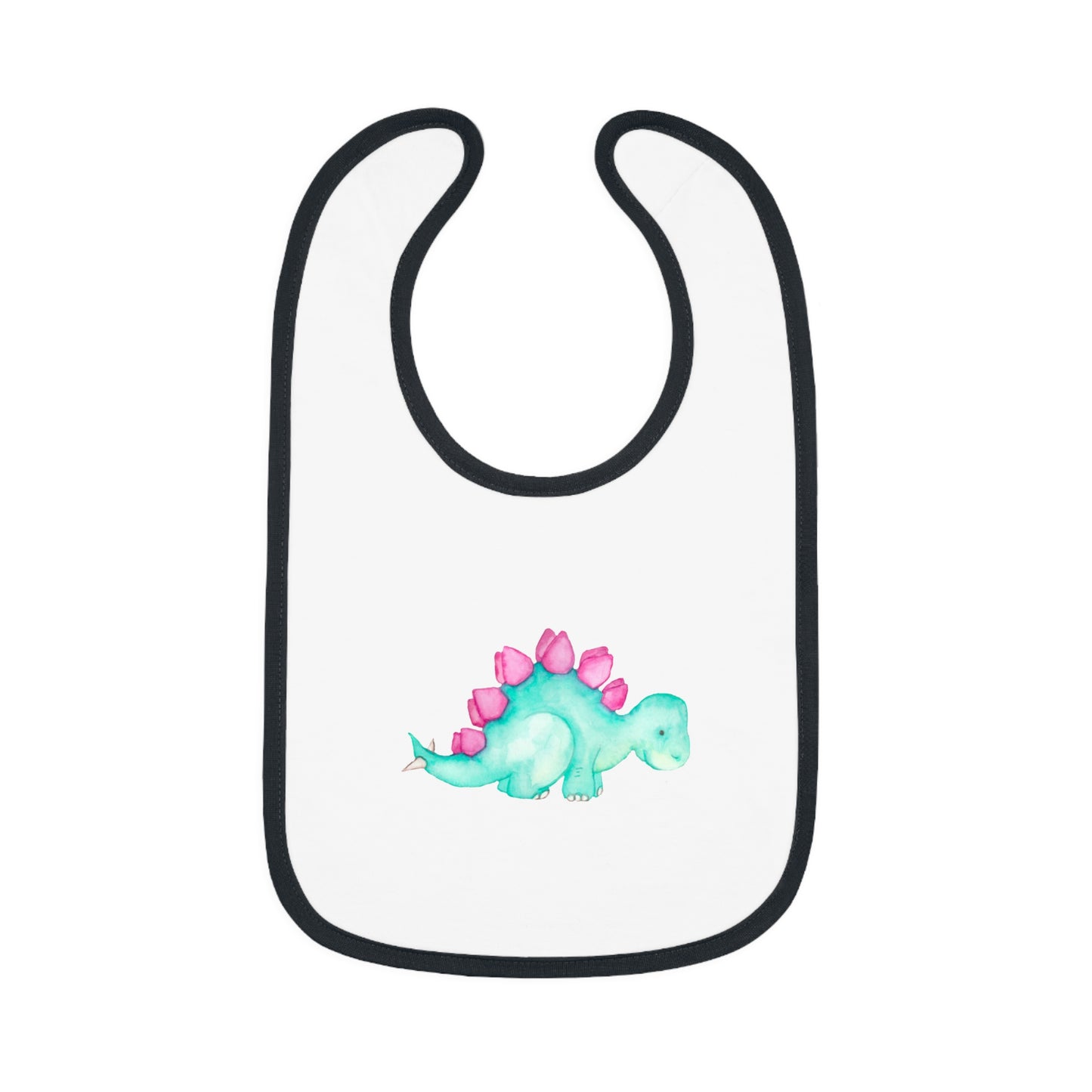 Watercolor Stegosaurus - Baby Contrast Trim Jersey Bib