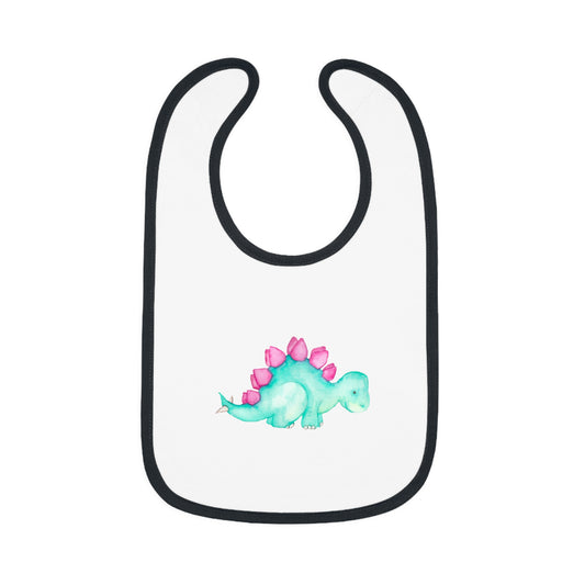 Watercolor Stegosaurus - Baby Contrast Trim Jersey Bib