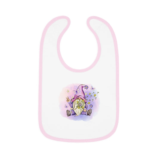 Peace Gnome - Purple - Baby Contrast Trim Jersey Bib