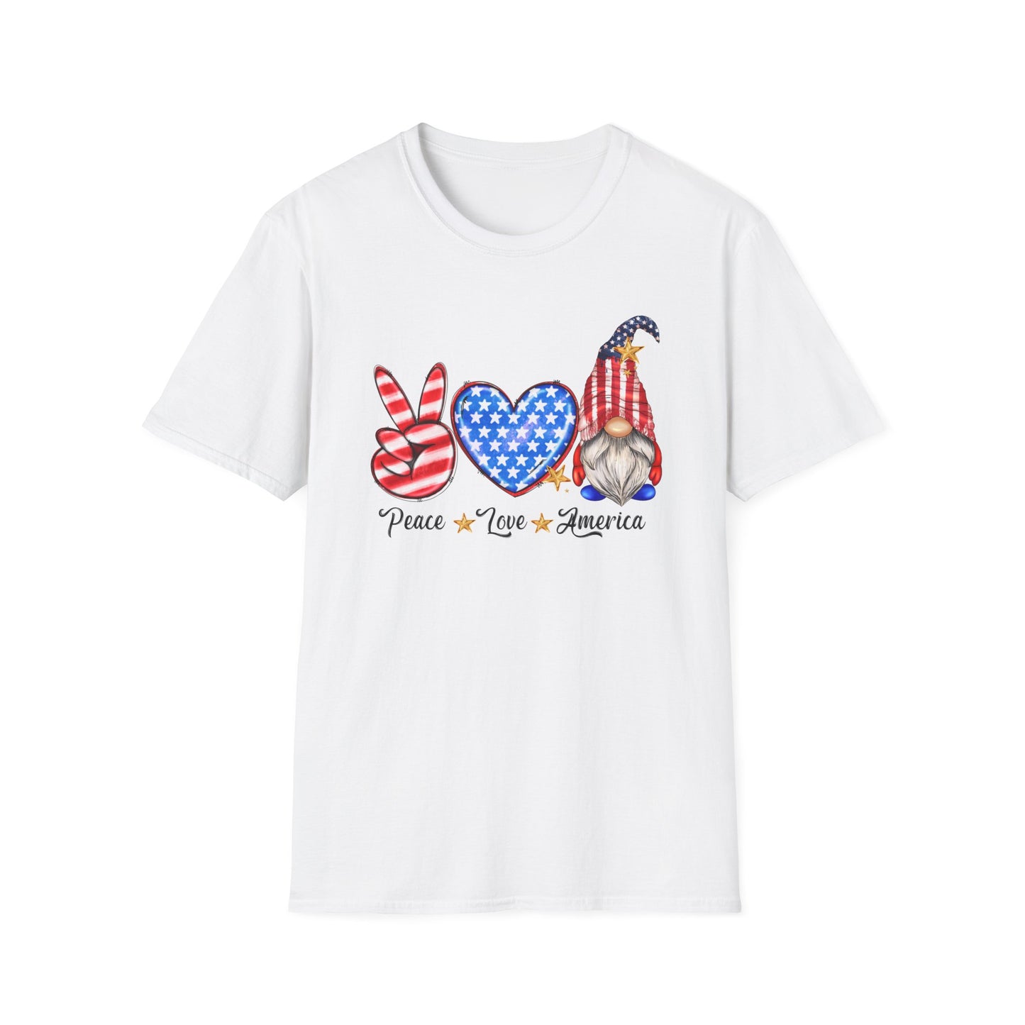 Peace, Love, America Gnomes - 4th of July - Independence Day - Unisex Softstyle T-Shirt