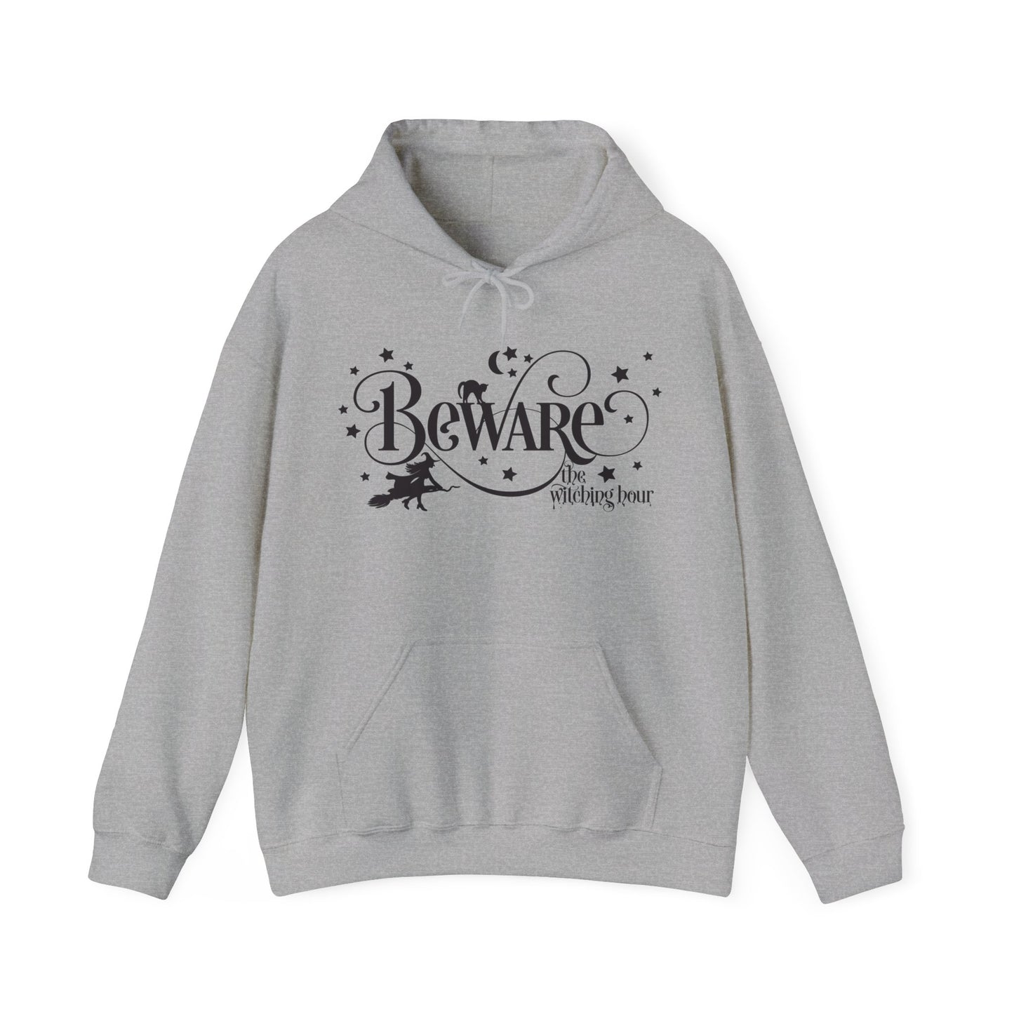 Halloween - Beware the Witching Hour - Witch - Broom - Stars - Moon - Unisex Heavy Blend Hooded Sweatshirt