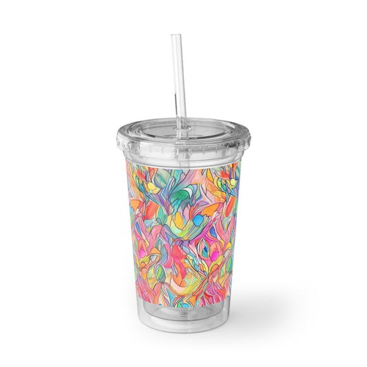 Multicolor Rainbow Watercolor Abstract - Clear - Suave Acrylic Cup - 16oz