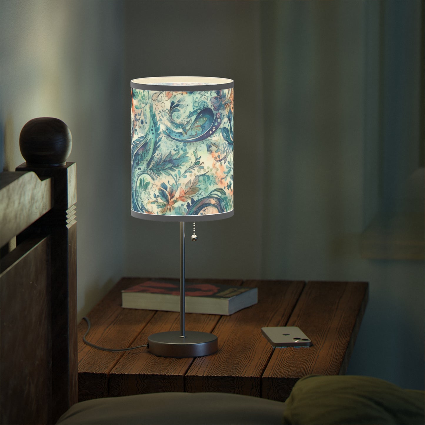 Beautiful and Unique - Watercolor Blue and Yellow Paisleys 1 - Lamp on a Stand, US|CA plug
