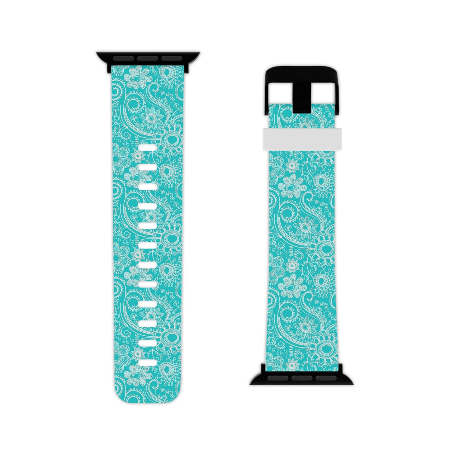 Teal and White Flowers - Watch Band for Apple Watch