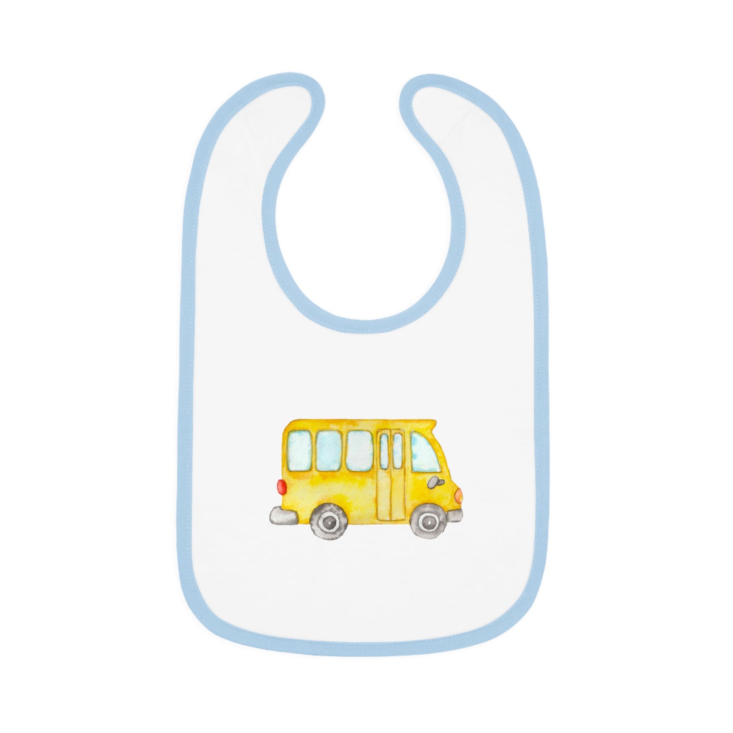 Watercolor Yellow Bus - Baby Contrast Trim Jersey Bib