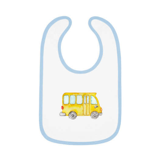 Watercolor Yellow Bus - Baby Contrast Trim Jersey Bib