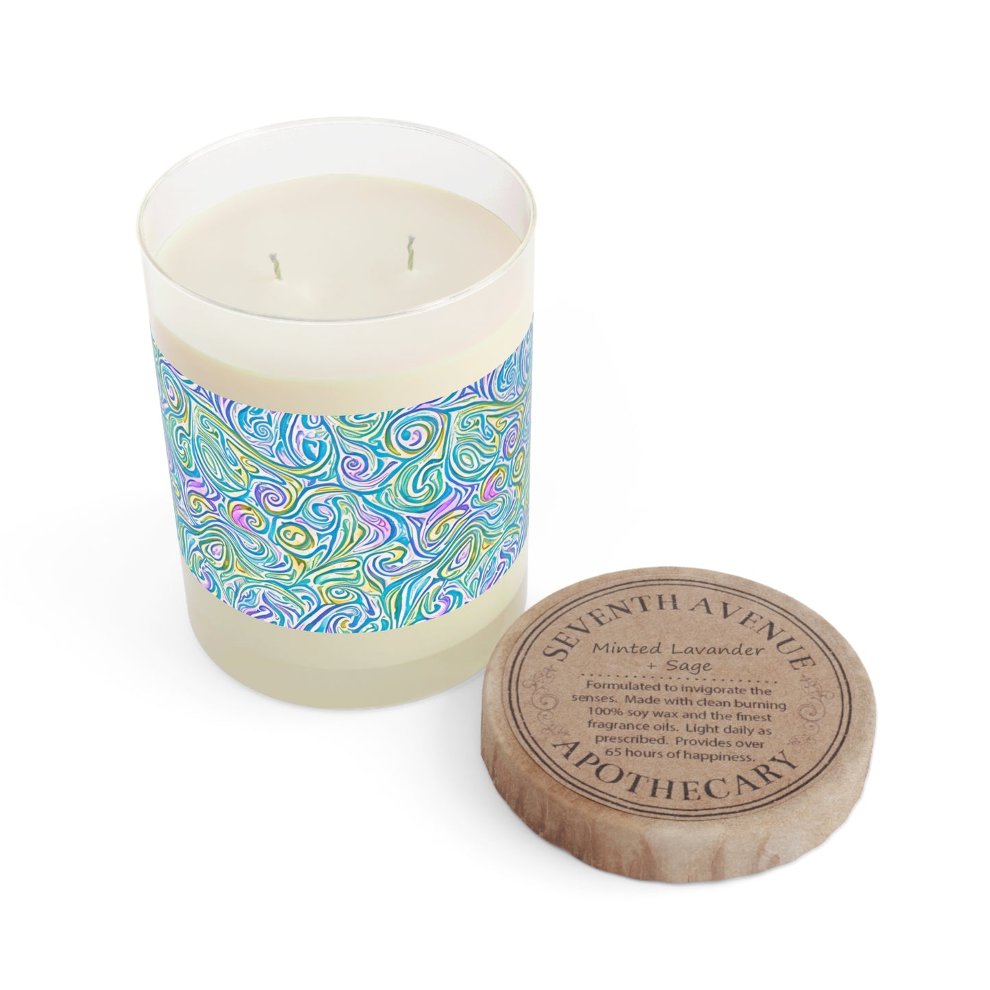 Abstract Swirl - Blue, Yellow, Purple, Green - Scented Candle - 11oz