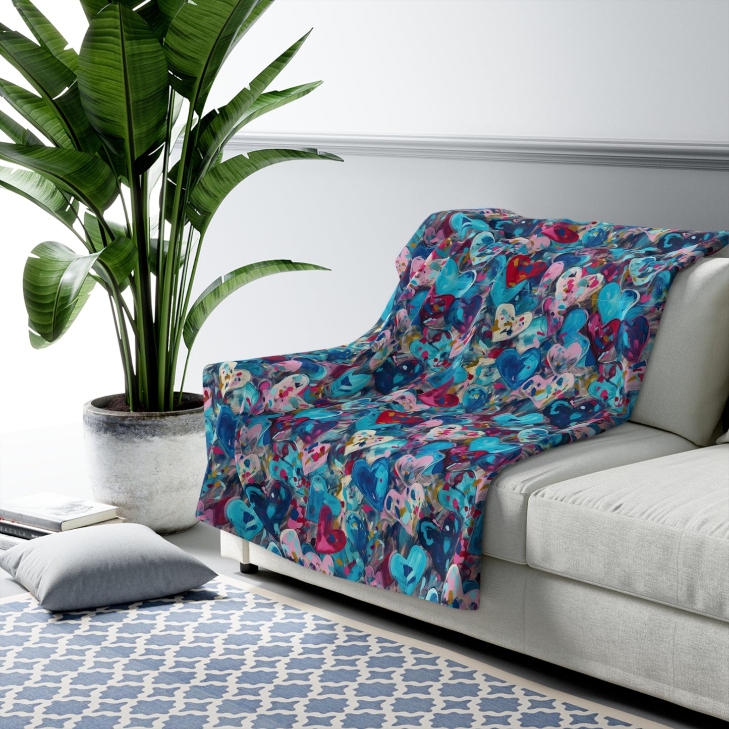 Beautiful, Cozy, Soft - Amazing - Multicolored Painted Hearts 3 - Sherpa Fleece Blanket