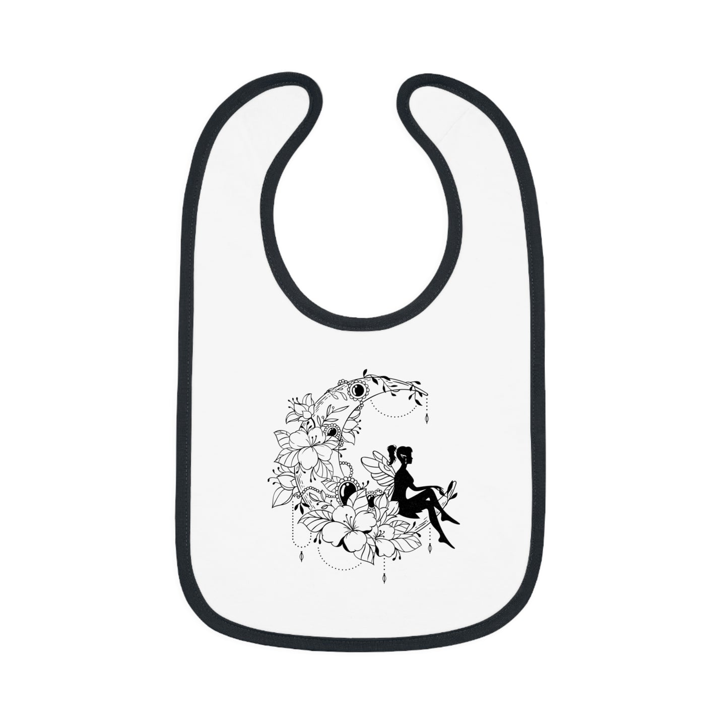 Fairy Sitting on Moon with Flowers - Baby Contrast Trim Jersey Bib