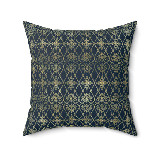 Blue and Gold Paris Pattern 1 - Faux Suede Square Pillow