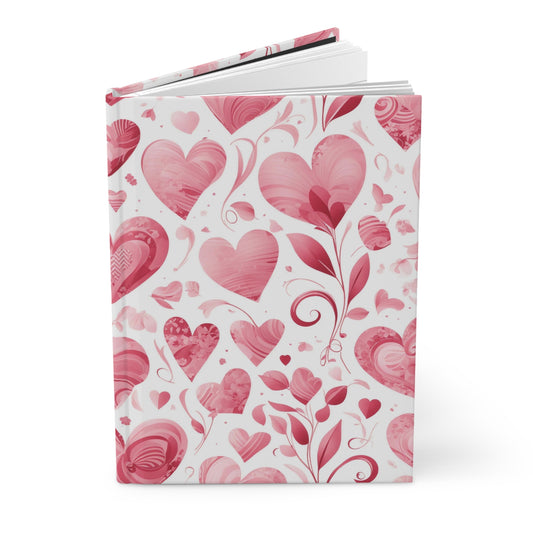 Love Hearts - Pink - Heart Flowers - Hardcover Lined Journal Matte