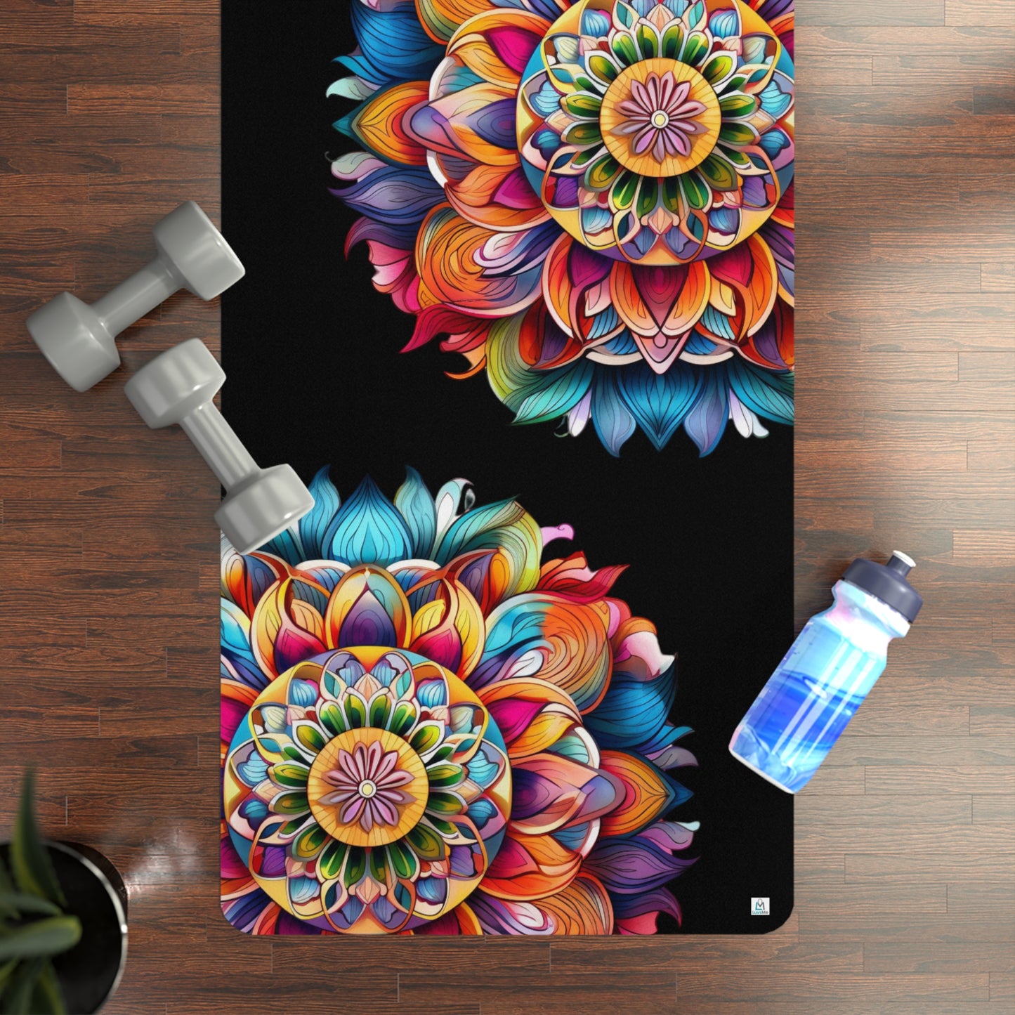 Beautiful Tri Rainbow Watercolor Mandala - Rubber Yoga Mat
