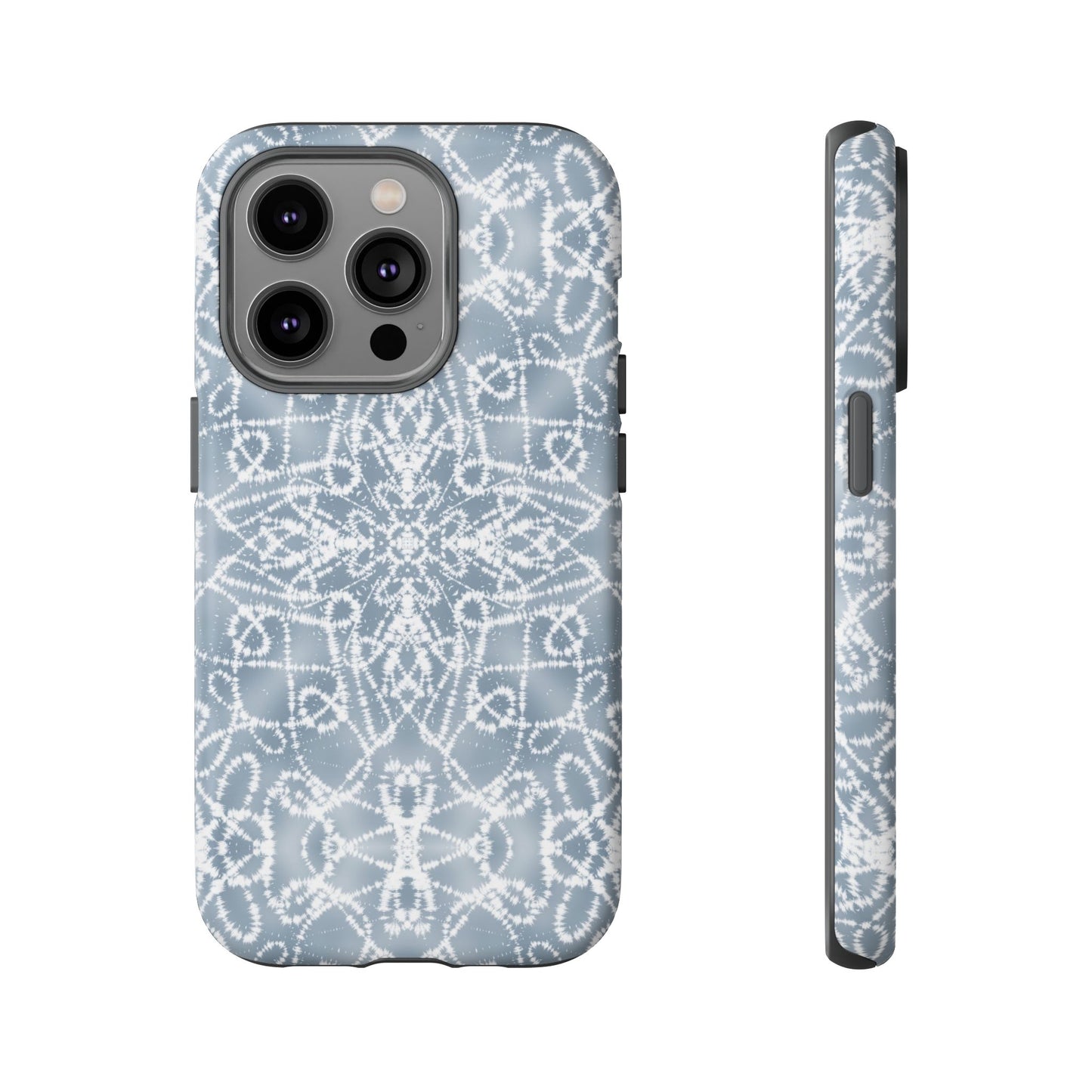 iPhone 14, 1Phone 14 Pro, iPhone 14 Plus, iPhone 14 Pro Max - Gray and White Batik - Tough Phone Cases