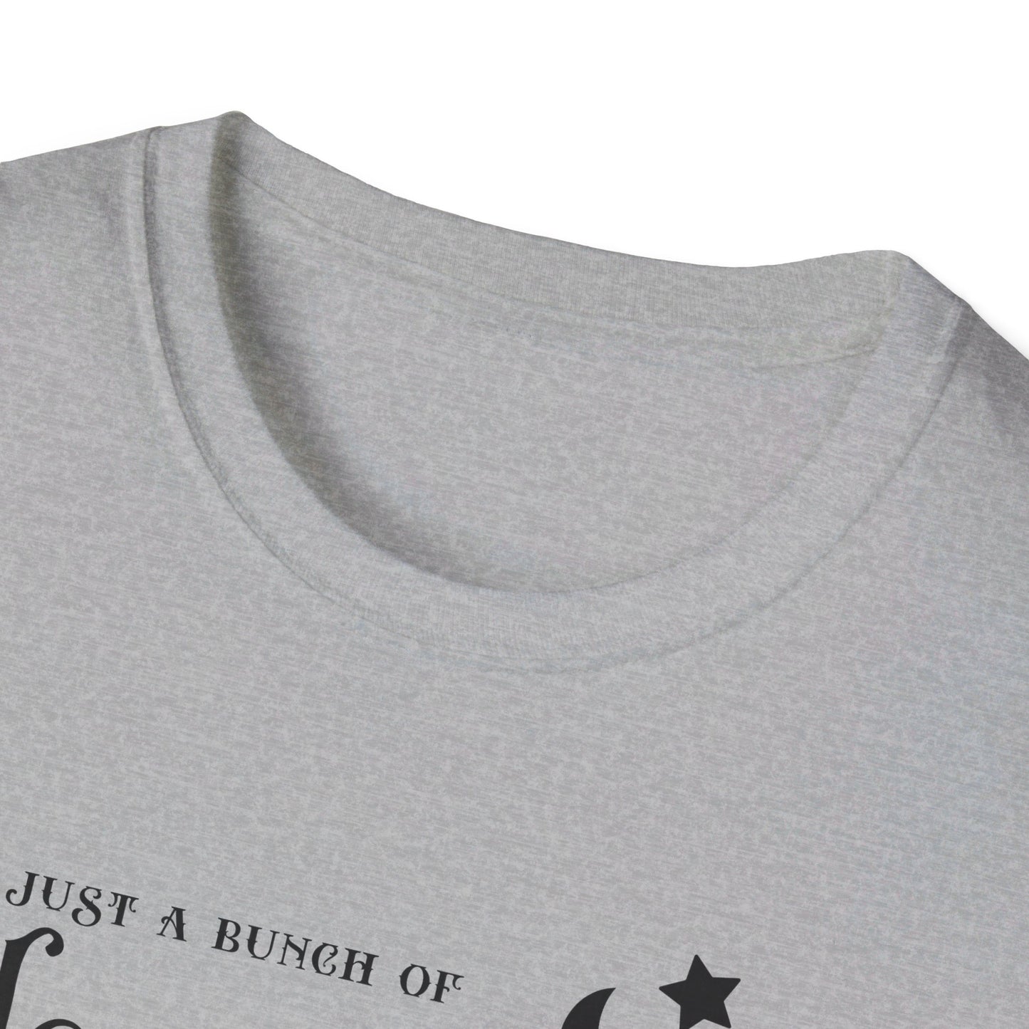 Halloween - It's Just a Bunch of Hocus Pocus - Witch - Broom - Stars - Moon - Unisex Softstyle T-Shirt