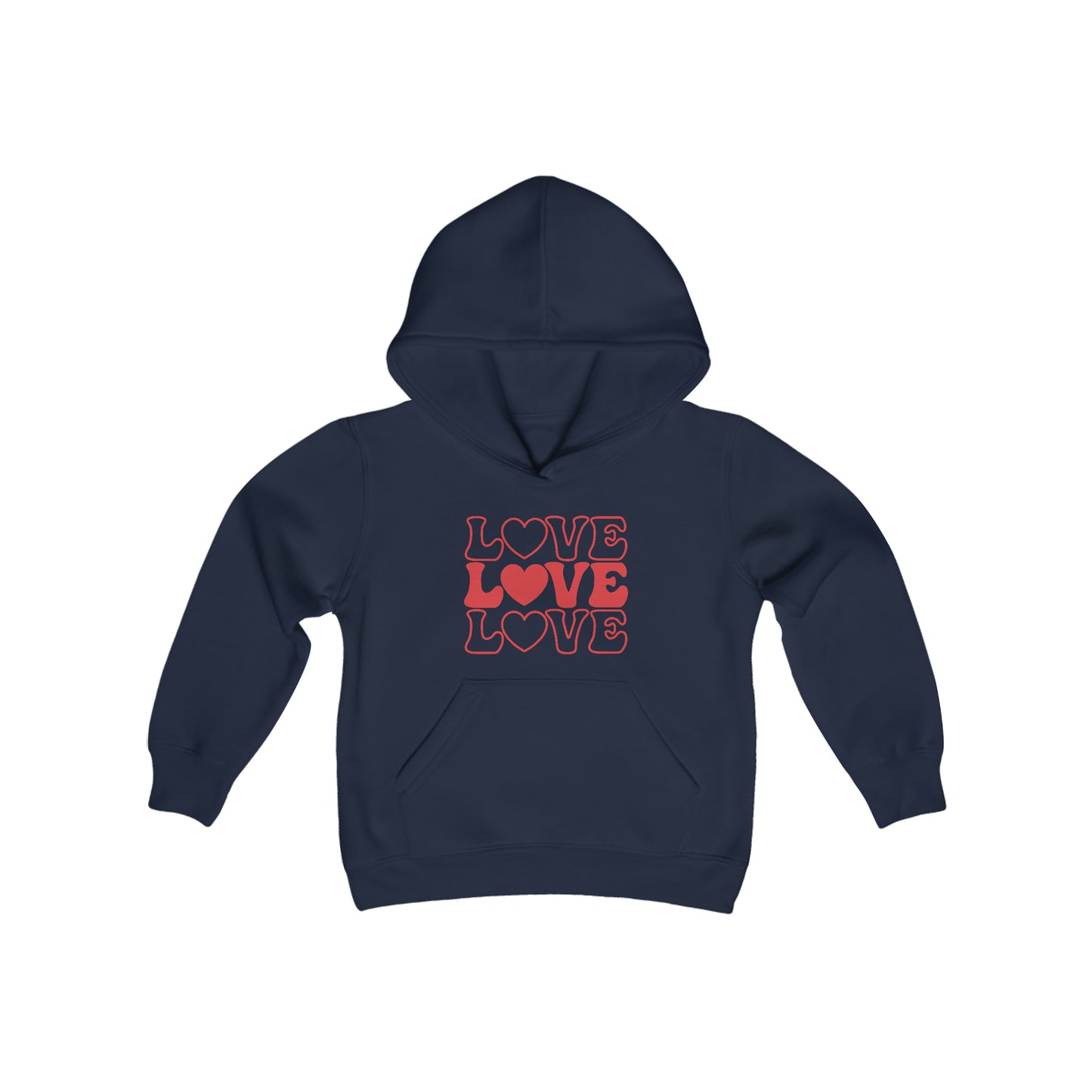 LOVE, LOVE, LOVE - Red Heart - Youth Heavy Blend Hooded Sweatshirt