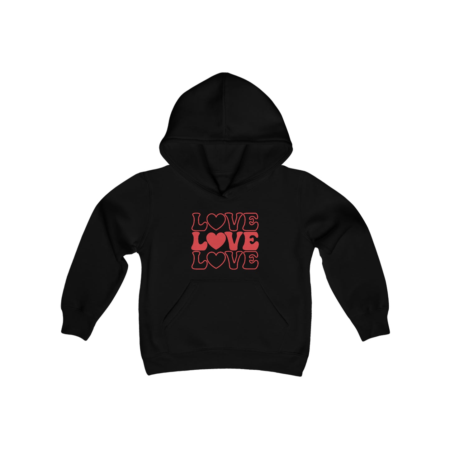 LOVE, LOVE, LOVE - Red Heart - Youth Heavy Blend Hooded Sweatshirt