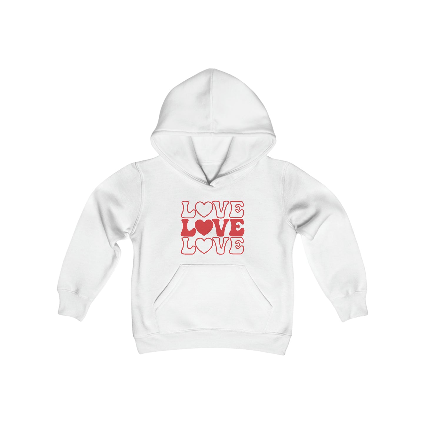 LOVE, LOVE, LOVE - Red Heart - Youth Heavy Blend Hooded Sweatshirt