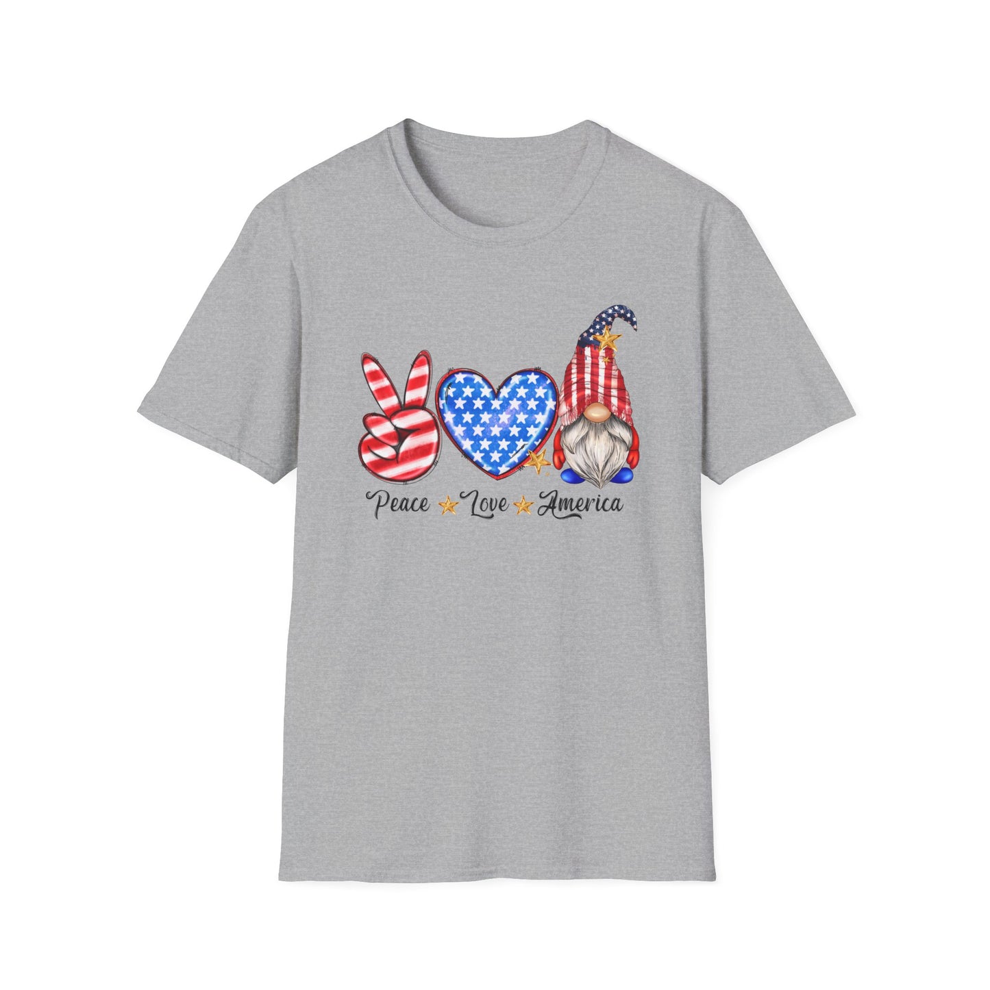 Peace, Love, America Gnomes - 4th of July - Independence Day - Unisex Softstyle T-Shirt