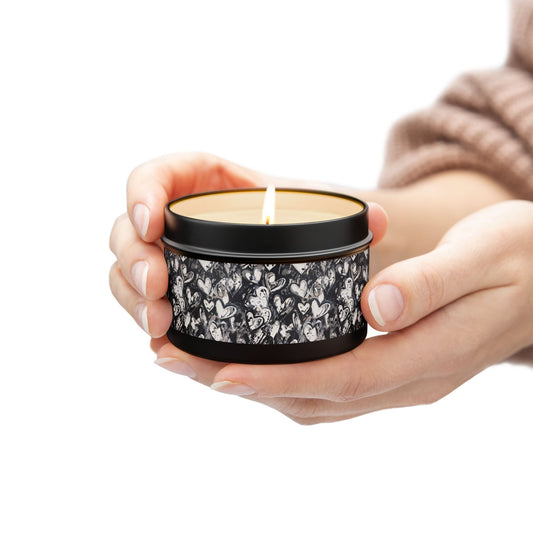 Black and White Painted Hearts - Scented Tin Candle