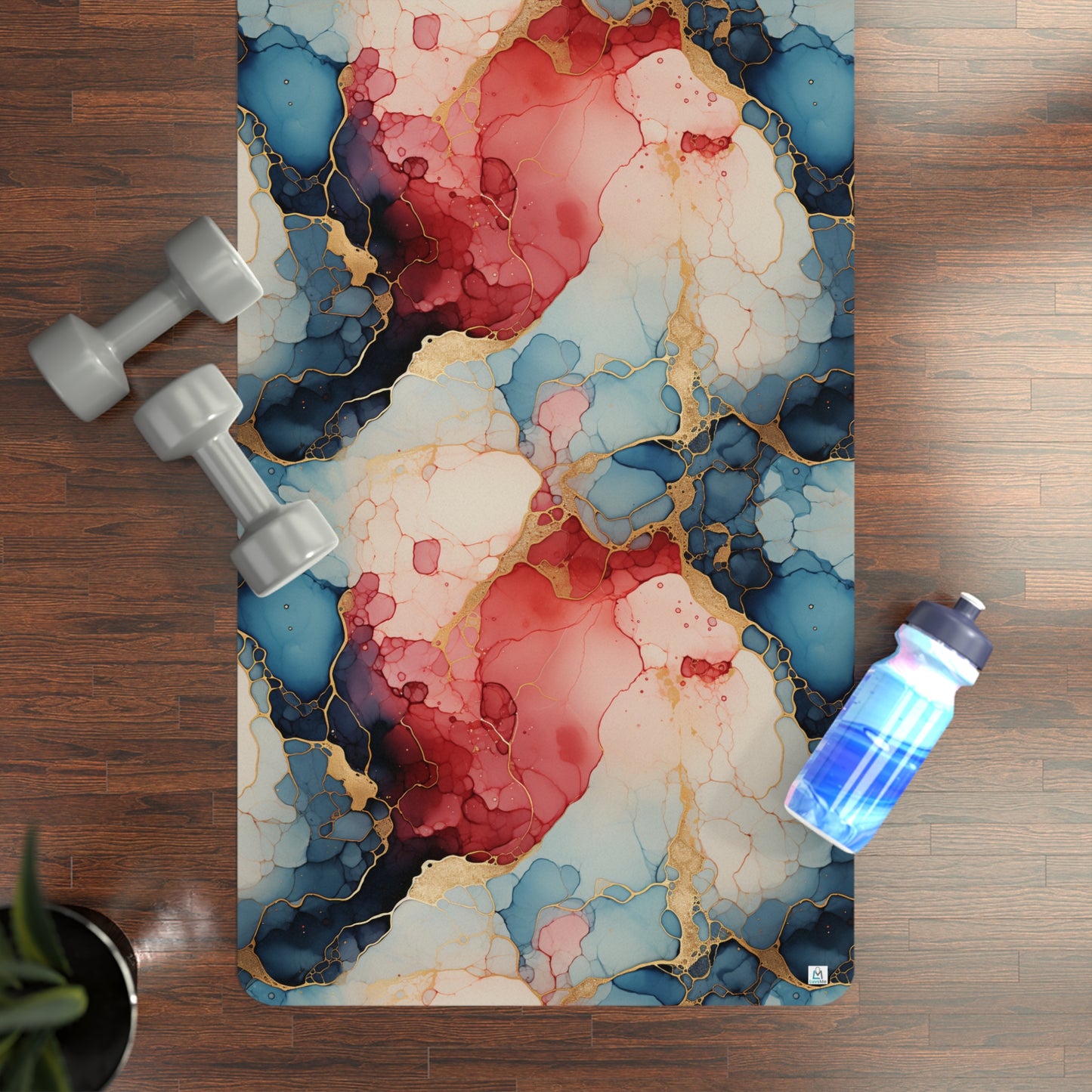 Beautiful Red, White, Blue, and Gold Watercolor 21  - Rubber Yoga Mat