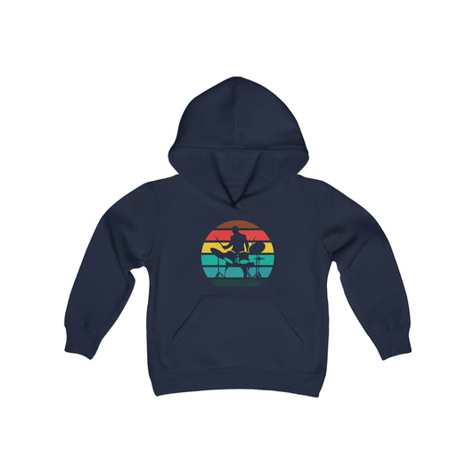 Drummer Silhouette - Retro Circle Stripes - Youth Heavy Blend Hooded Sweatshirt