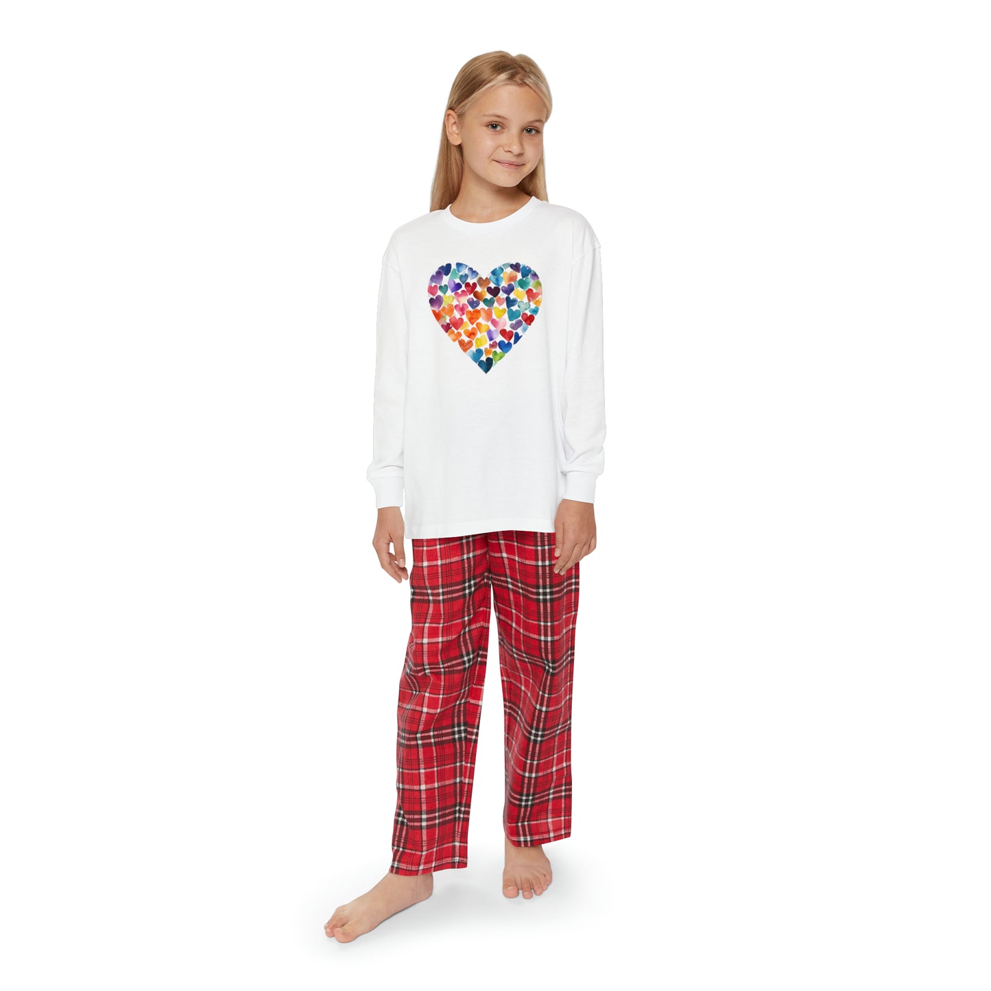 Heart of Hearts - Watercolor - Rainbow - Multicolor - Youth Long Sleeve Pajama Set