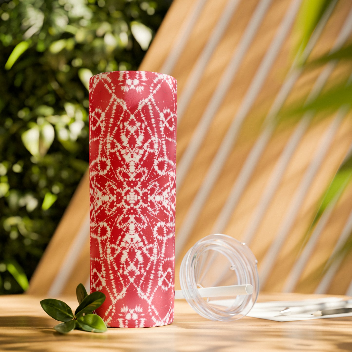 Red Batik - Skinny Tumbler with Straw, 20oz - Stainless Steel