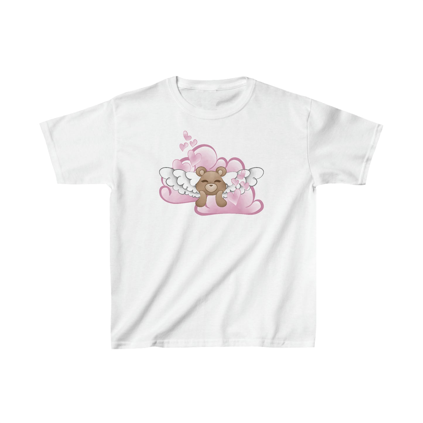Valentine's Bear in Clouds with Hearts - Kids Heavy Cotton Tee