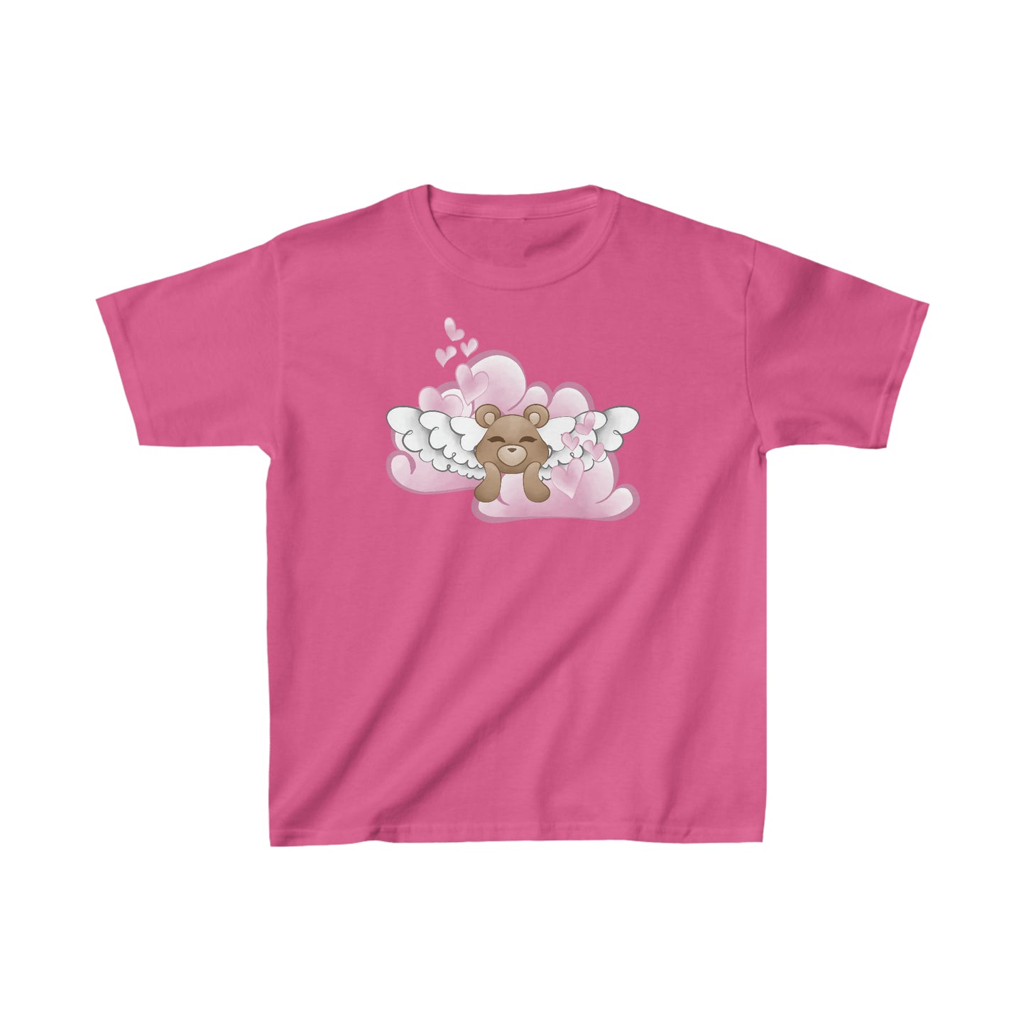 Valentine's Bear in Clouds with Hearts - Kids Heavy Cotton Tee