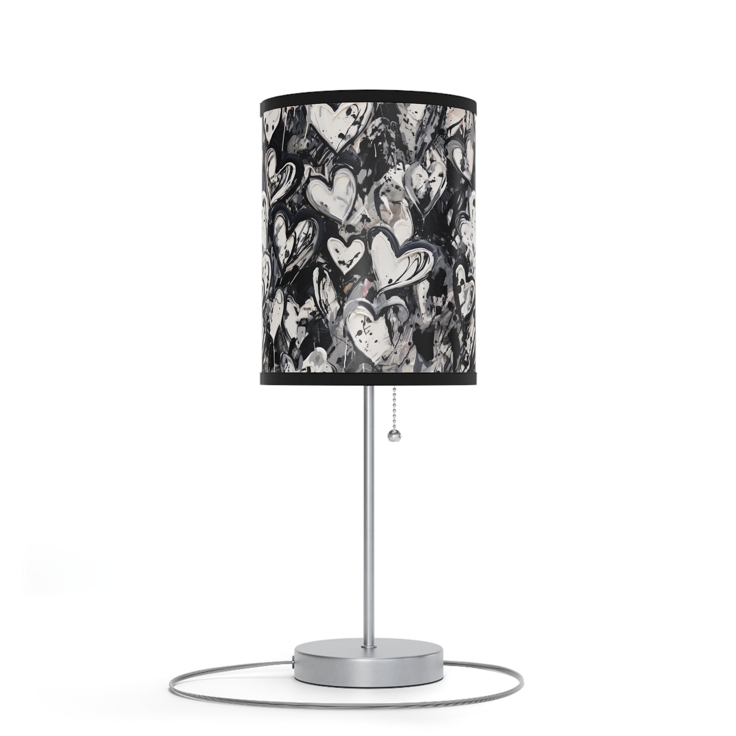 Black and White Painted Hearts - Lamp on a Stand, US|CA plug