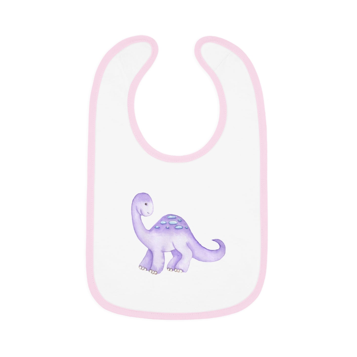 Watercolor Dinosaur - Purple - Baby Contrast Trim Jersey Bib