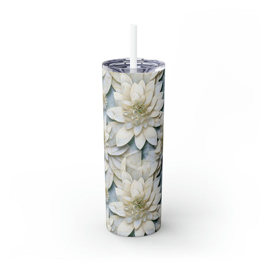 Mosaic White Lotus 7 - Skinny Tumbler with Straw, 20oz - Stainless Steel