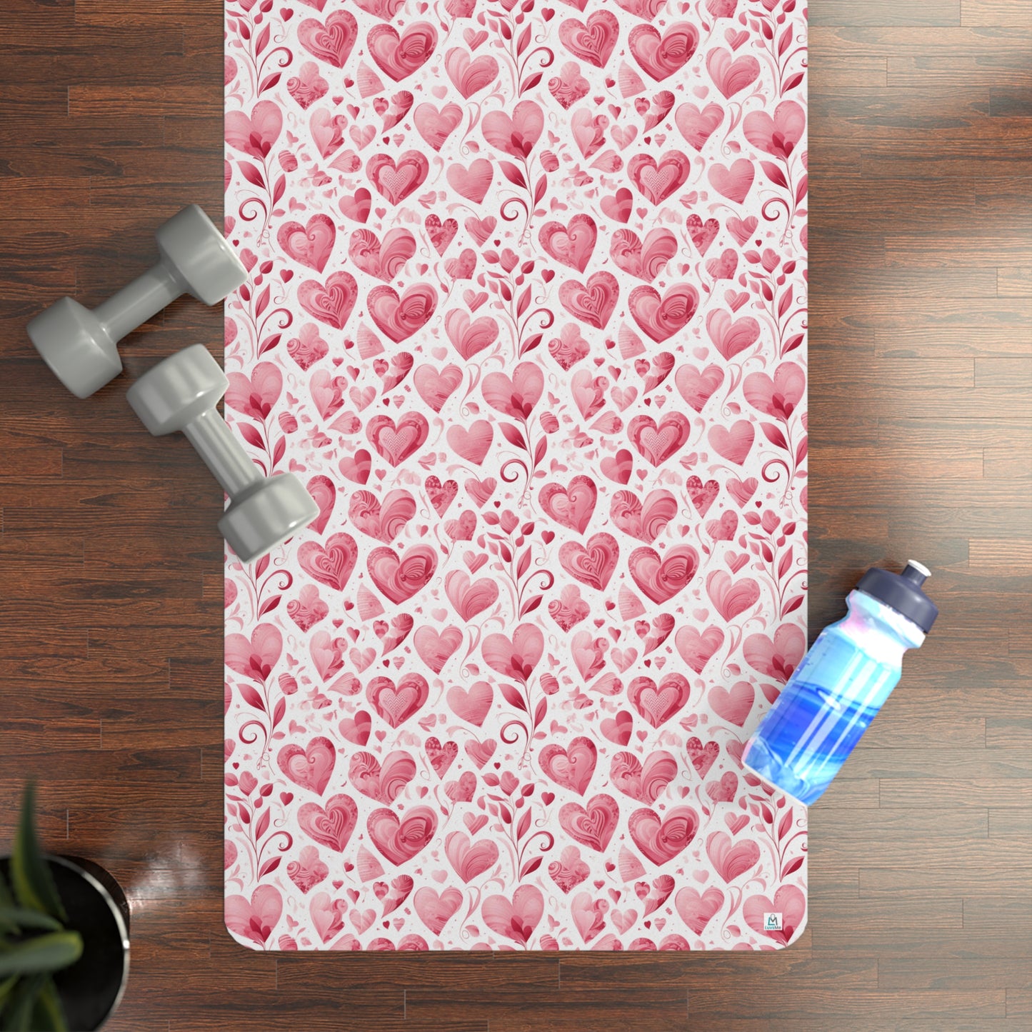 Love Hearts - Pink - Heart Flowers - Rubber Yoga Mat