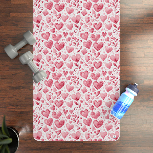 Love Hearts - Pink - Heart Flowers - Rubber Yoga Mat