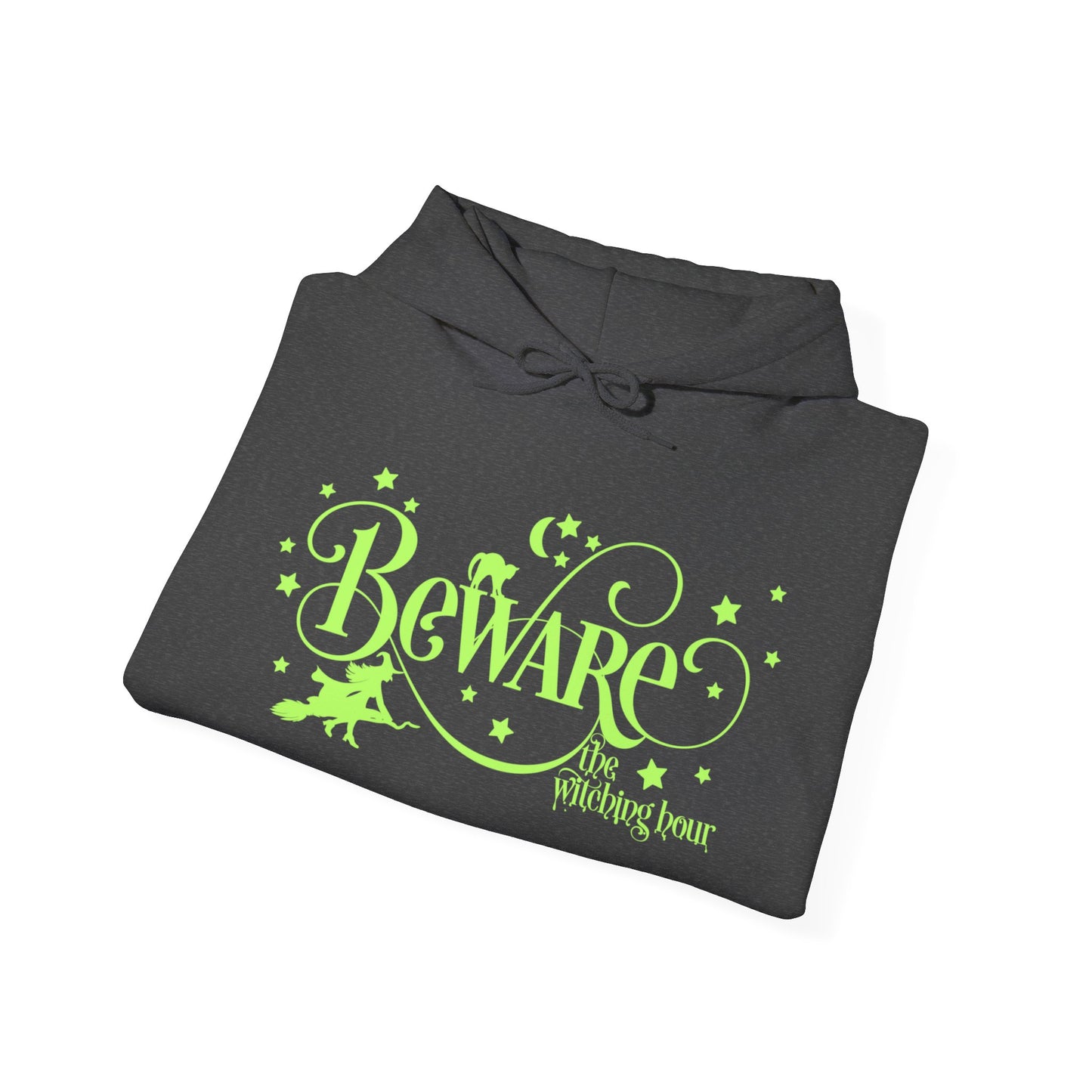 Halloween - Beware the Witching Hour - Witch - Broom - Stars - Moon - Unisex Heavy Blend Hooded Sweatshirt