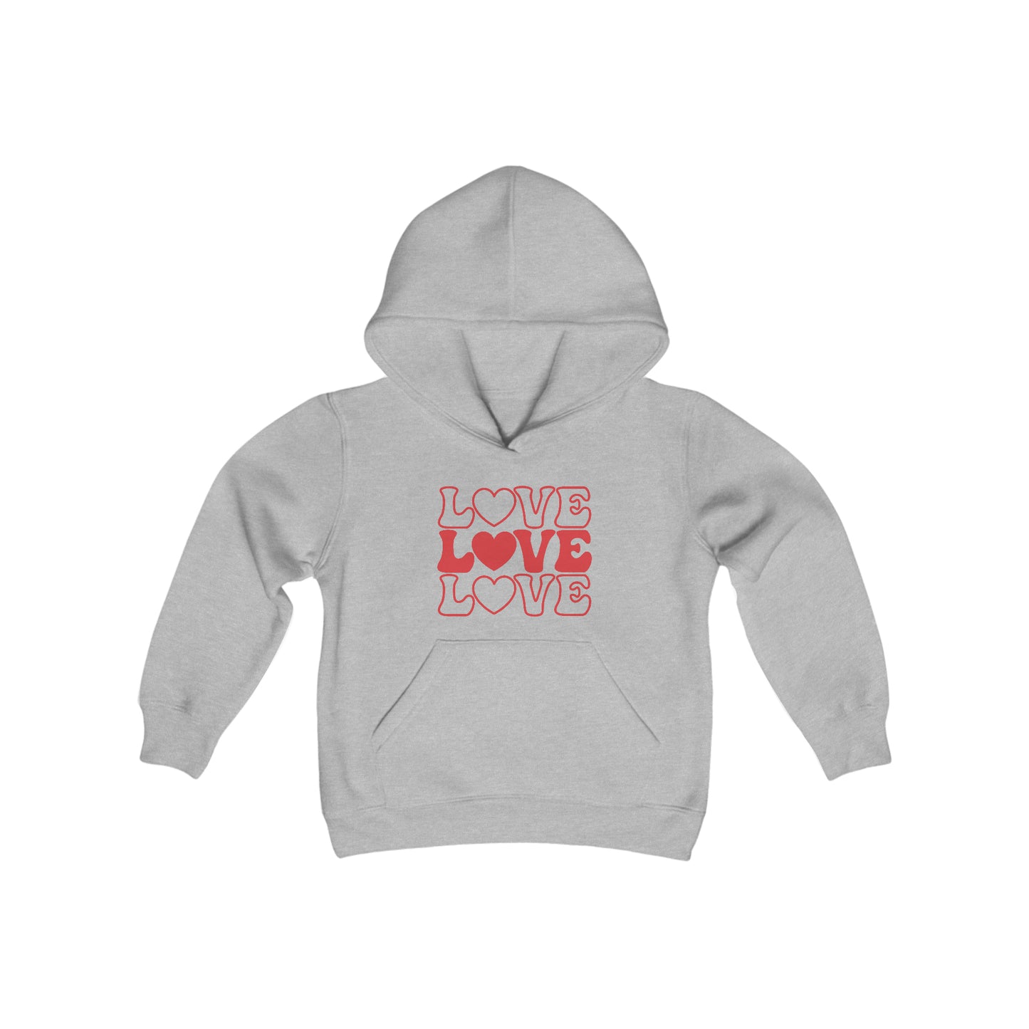 LOVE, LOVE, LOVE - Red Heart - Youth Heavy Blend Hooded Sweatshirt