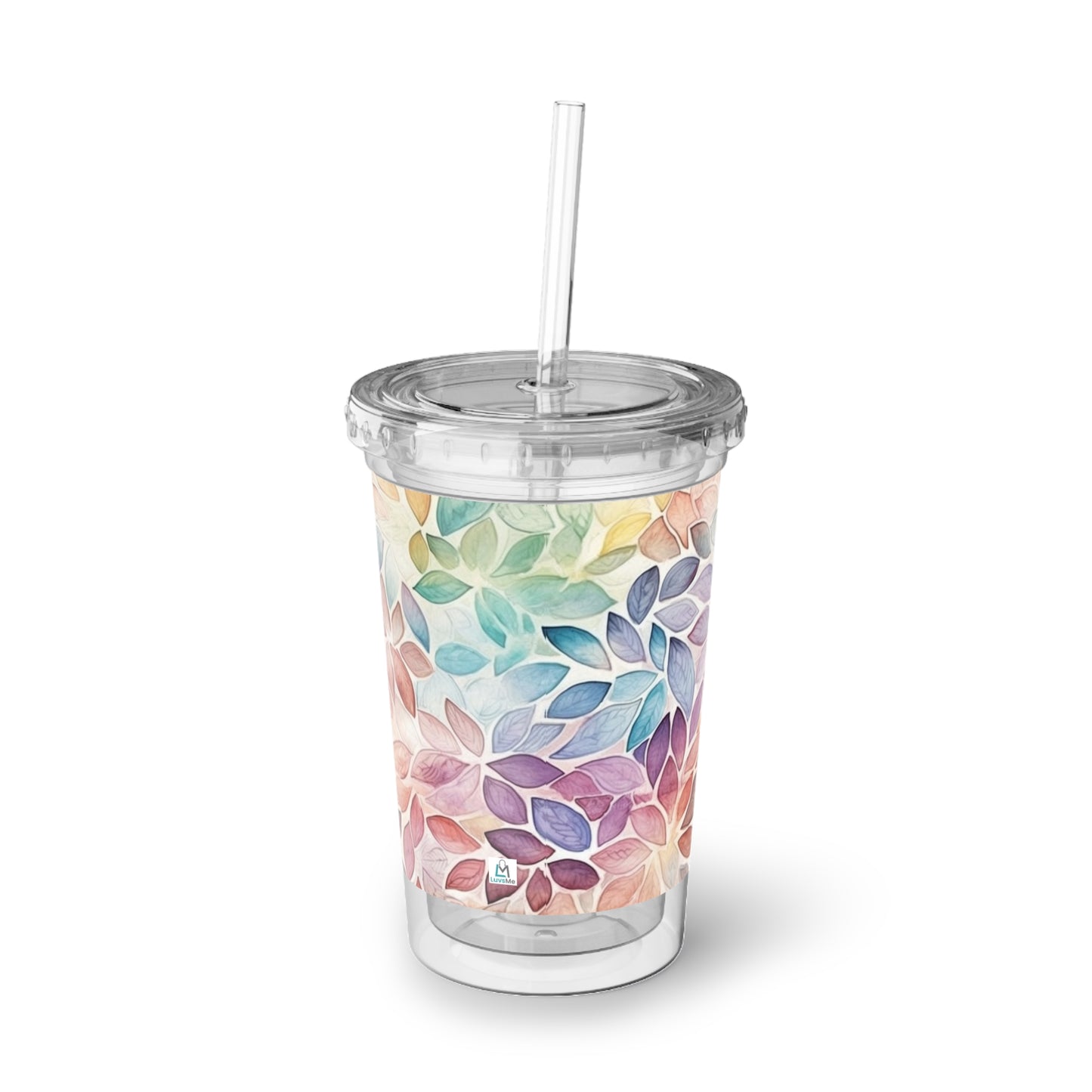 Multicolor Rainbow Watercolor Leaves - Clear - Suave Acrylic Cup - 16oz
