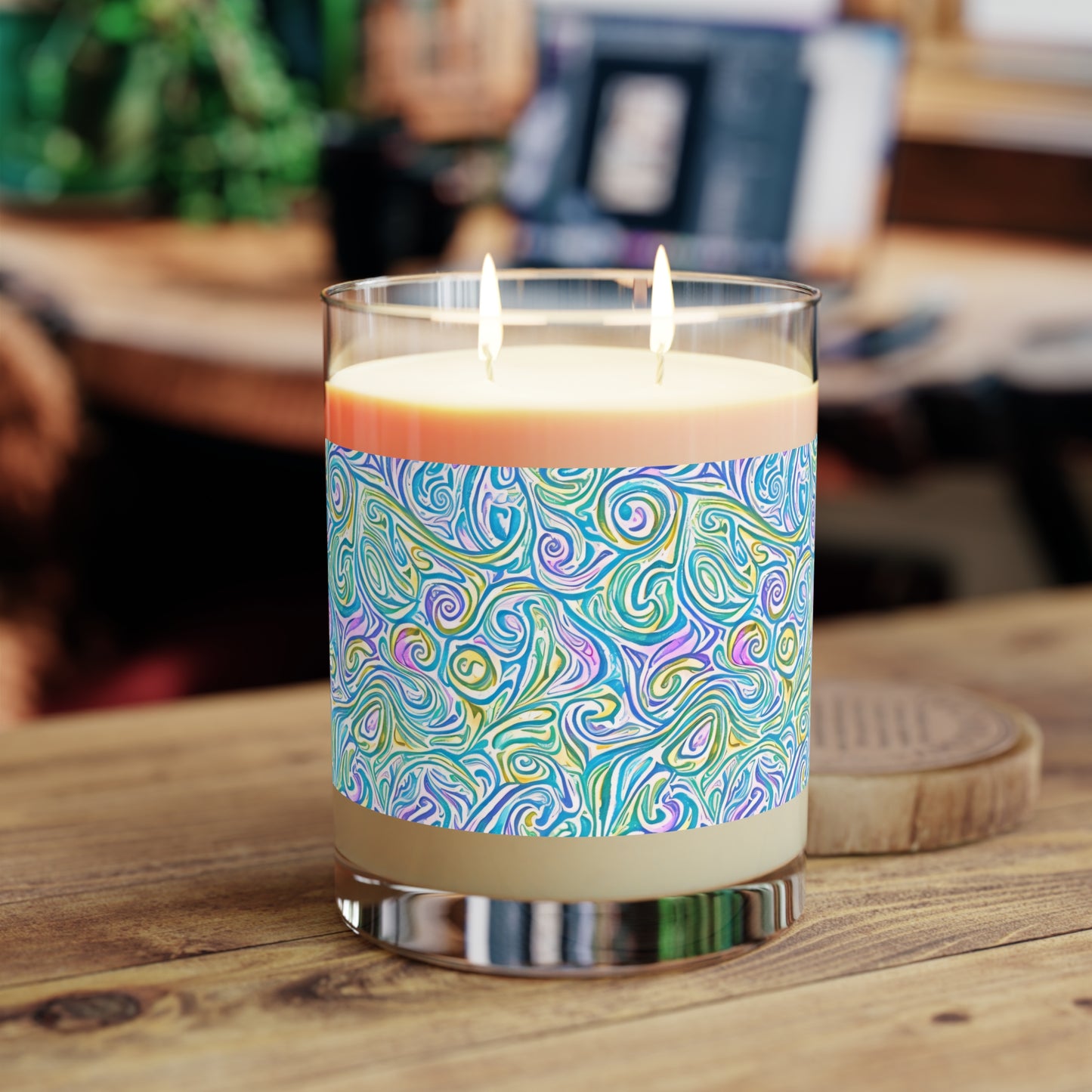 Abstract Swirl - Blue, Yellow, Purple, Green - Scented Candle - 11oz
