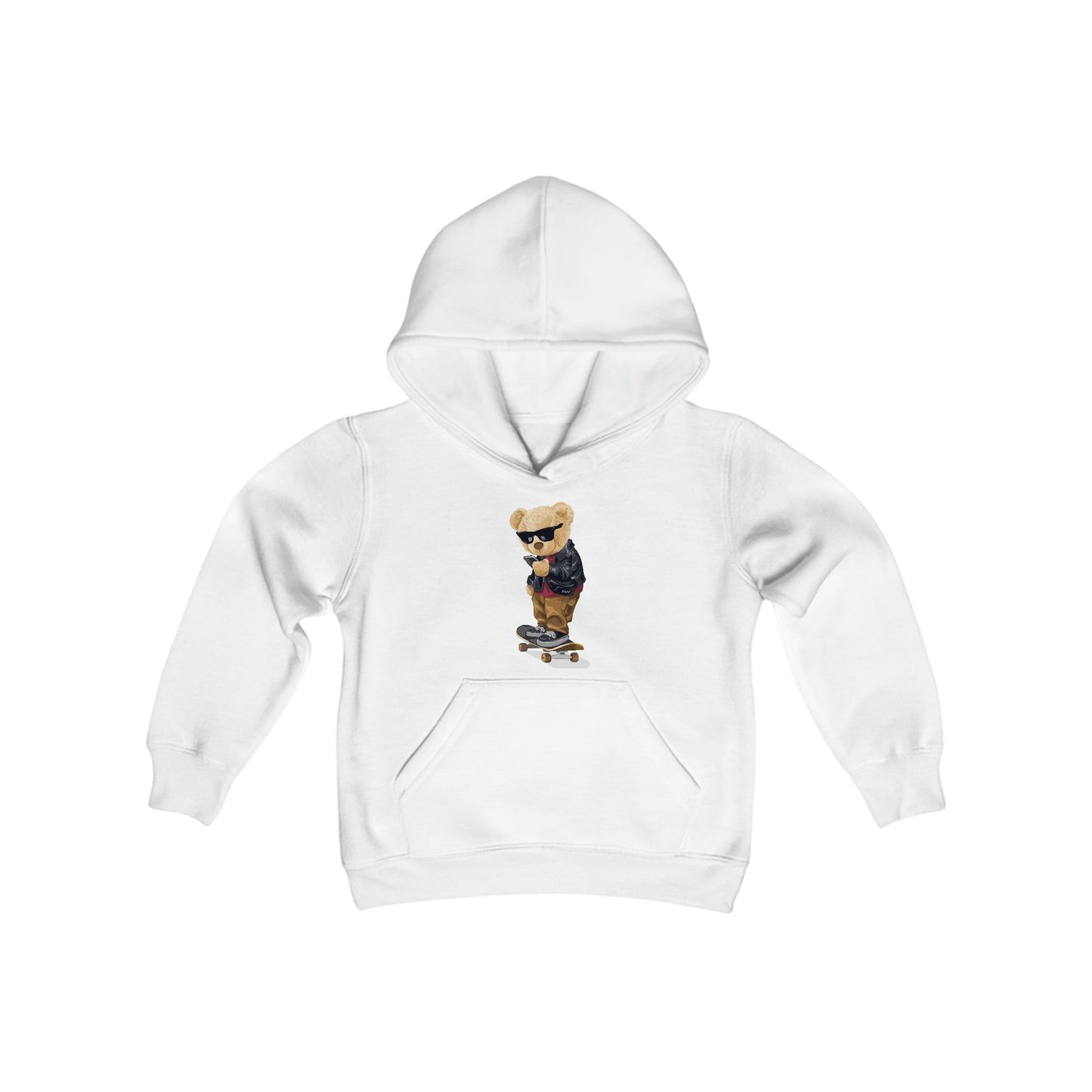 Skateboarding Teddy Bear - Sunglasses - Phone - Cool Bear - Youth Heavy Blend Hooded Sweatshirt