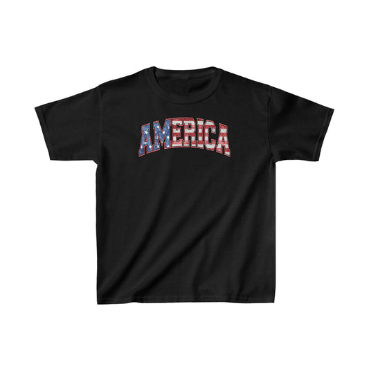 AMERICA - Red, White, and Blue - American Flag - 4th of July - Independence Day - Kids Heavy Cotton Tee