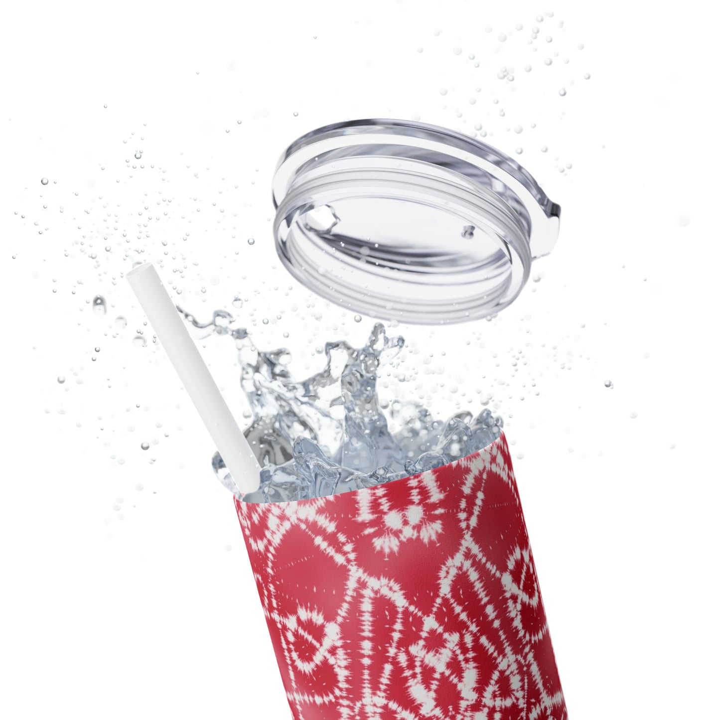 Red Batik - Skinny Tumbler with Straw, 20oz - Stainless Steel