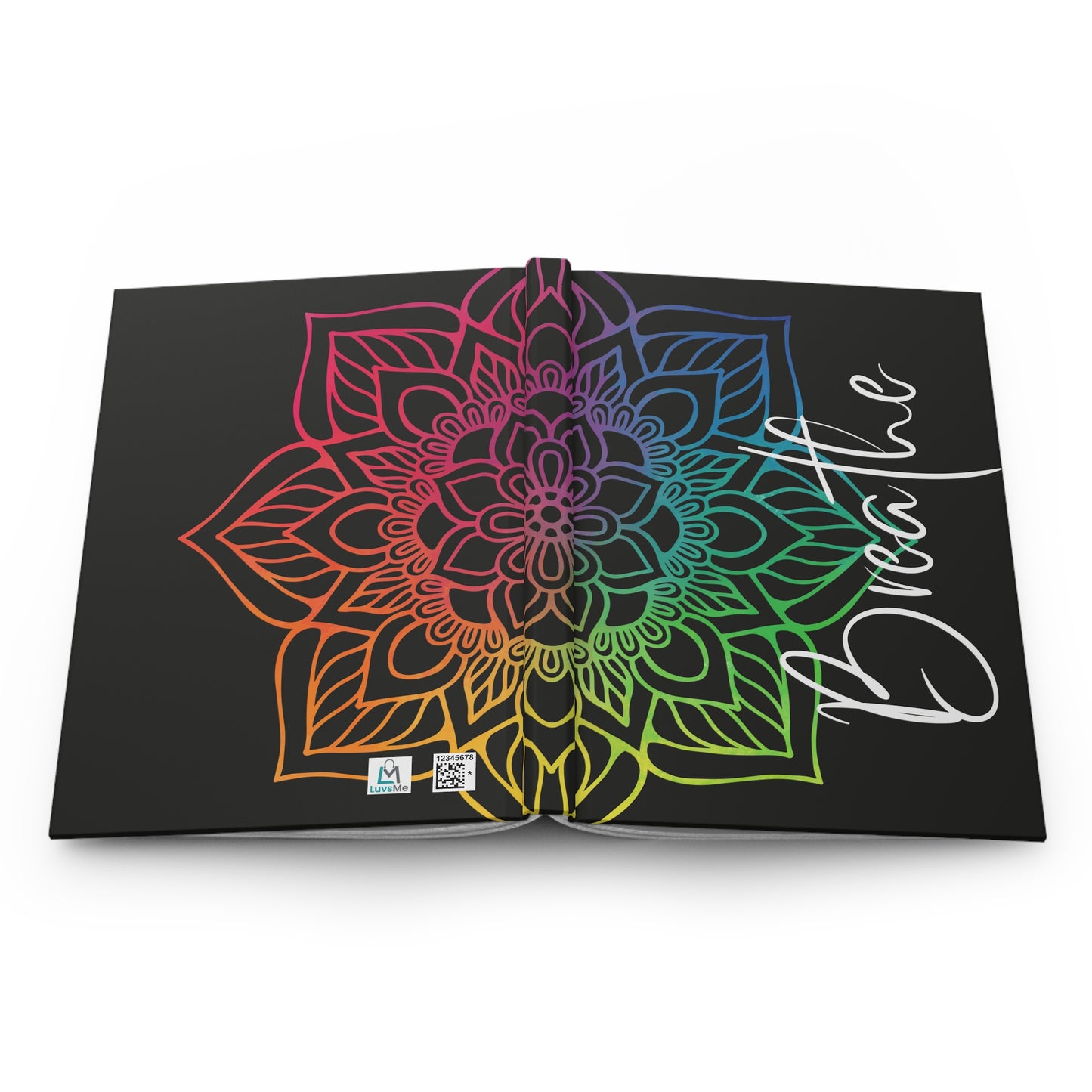 Rainbow Mandala - Breathe - Black - Hardcover Lined Journal Matte