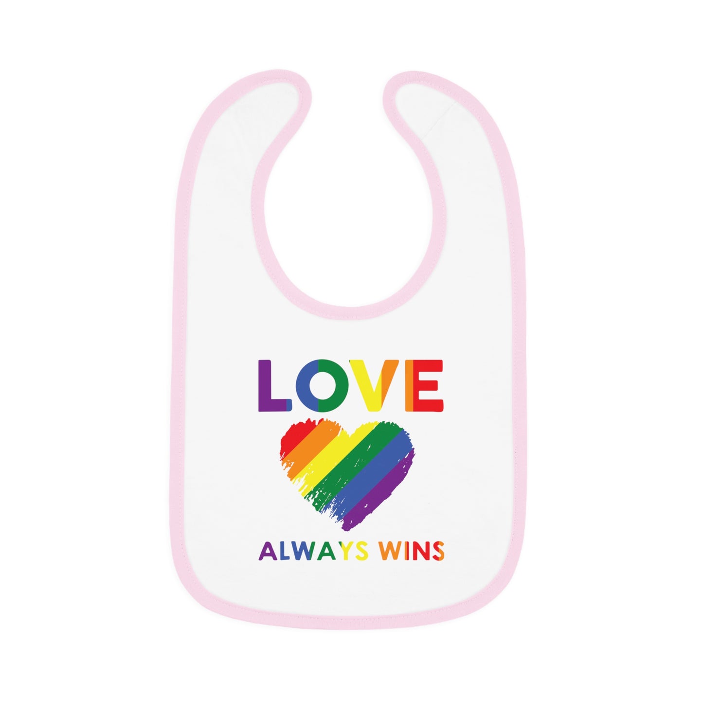 Love Always Wins - Rainbow Heart - LGBTQ - Baby Contrast Trim Jersey Bib
