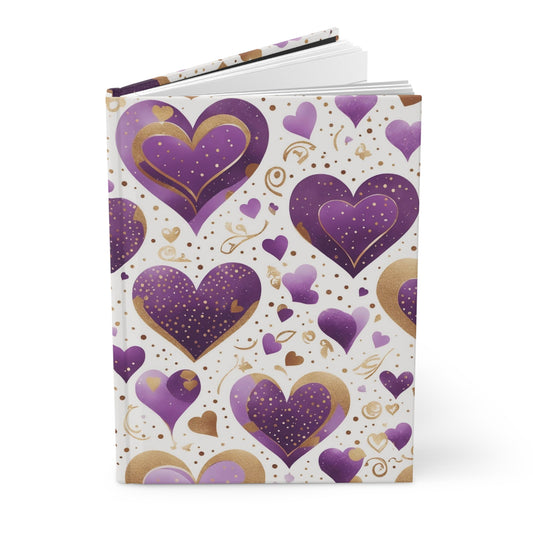 Love Hearts - Purple and Gold - Heart Flowers - Hardcover Lined Journal Matte