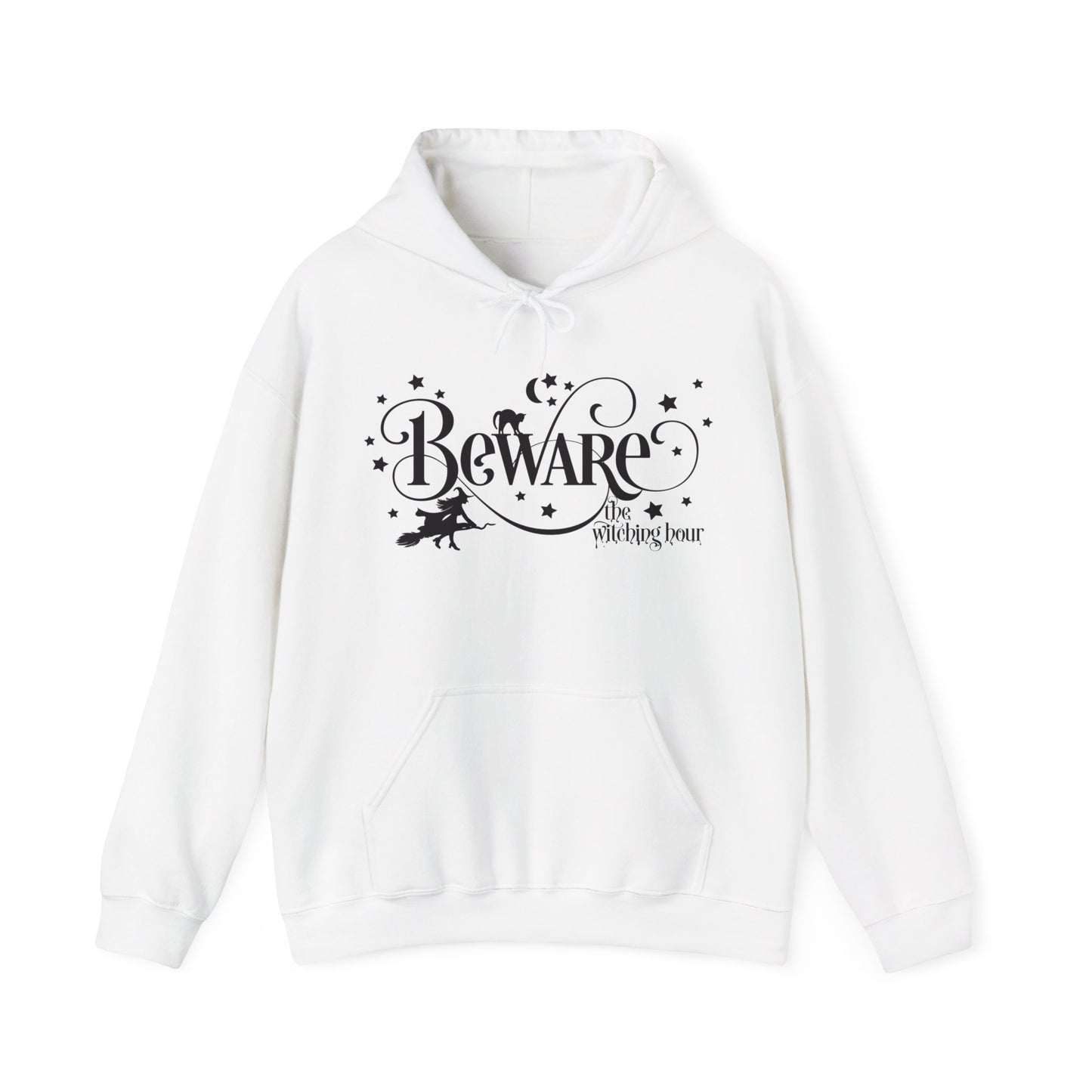 Halloween - Beware the Witching Hour - Witch - Broom - Stars - Moon - Unisex Heavy Blend Hooded Sweatshirt