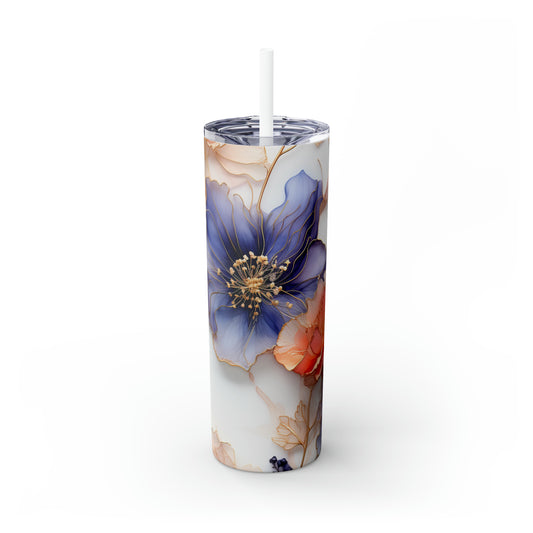 Beautiful Purple Flowers Watercolor 12 - Skinny Tumbler with Straw, 20oz - Stainless Steel