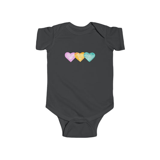 Three Watercolor Hearts - Infant Fine Jersey Bodysuit
