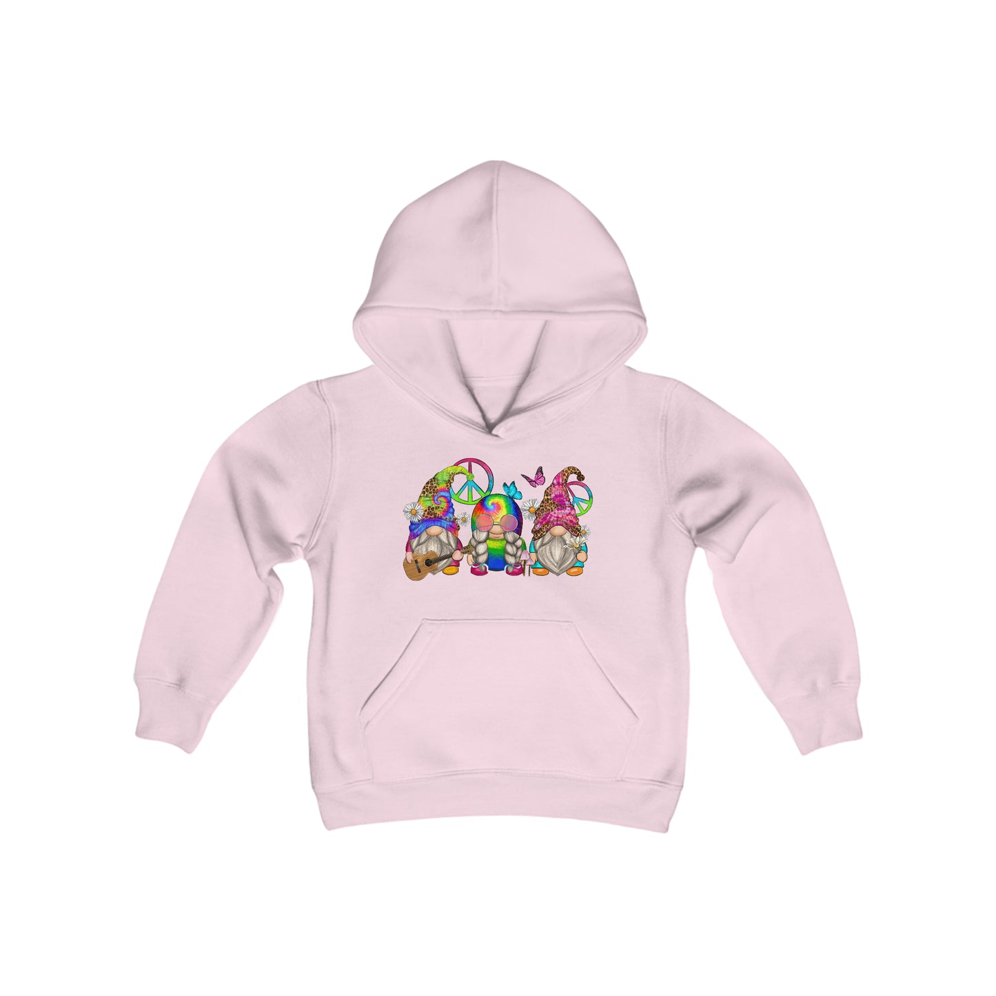 Cute Hippie Gnomes - Tie Dye - Peace Sign - Youth Heavy Blend Hooded Sweatshirt